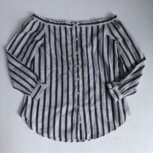 Derek Lam 10 Crosby Blue and White Striped Off the Shoulder Top